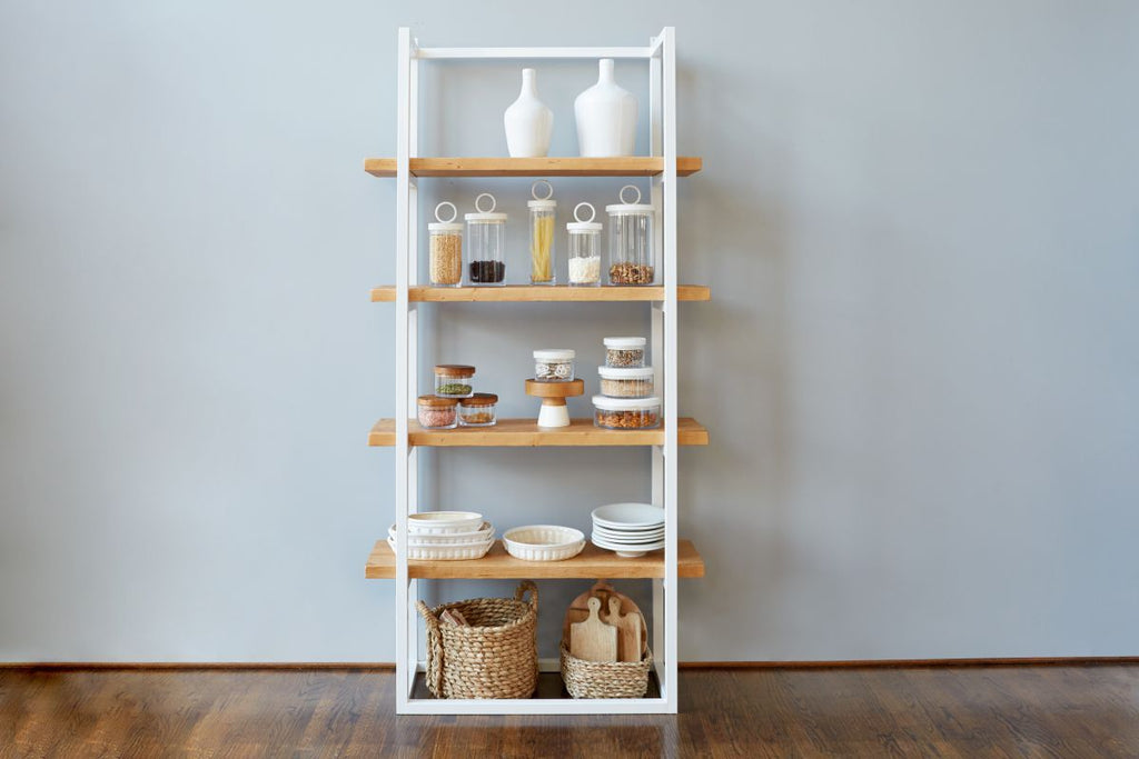 White shelving deals unit with cupboard