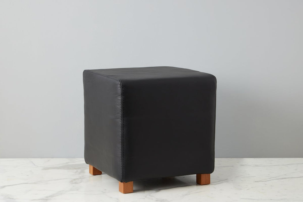 Black Cube Leather Ottoman